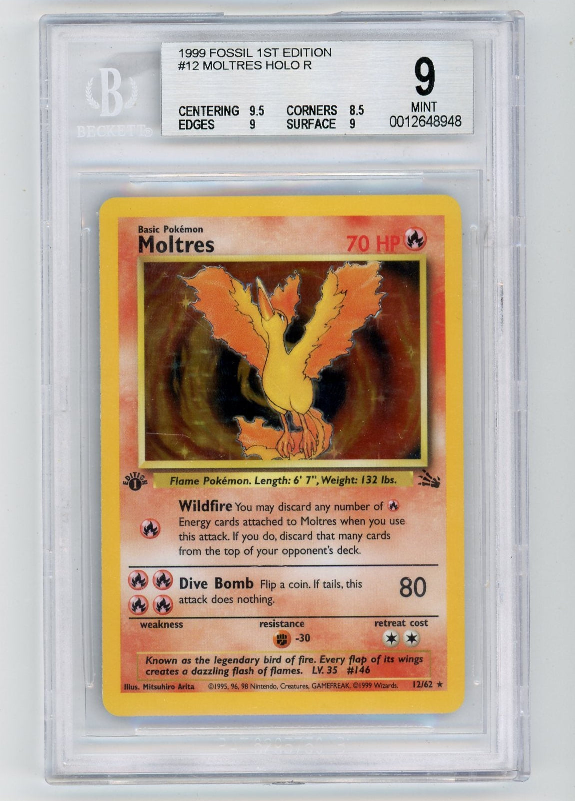 ClashSummit — Moltres 1999 Pokemon Fossil 1st Edition Holo #12/62 BGS 9 – Official Pokemon TCG Product by ClashSummit